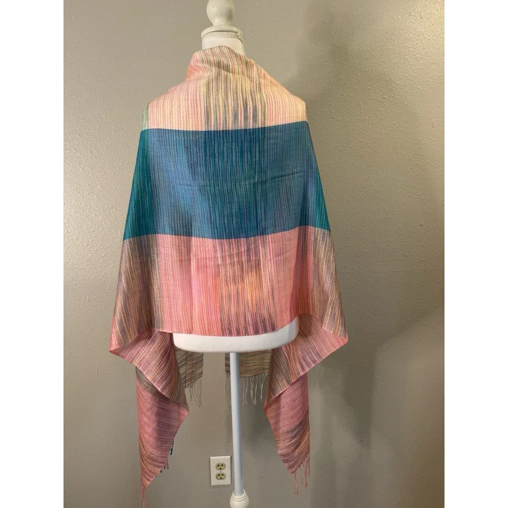 Pashmina Silk 70/30 Striped Scarf Wrap Boho‎ Whimsigoth Lagenlook Colorful 70x24
